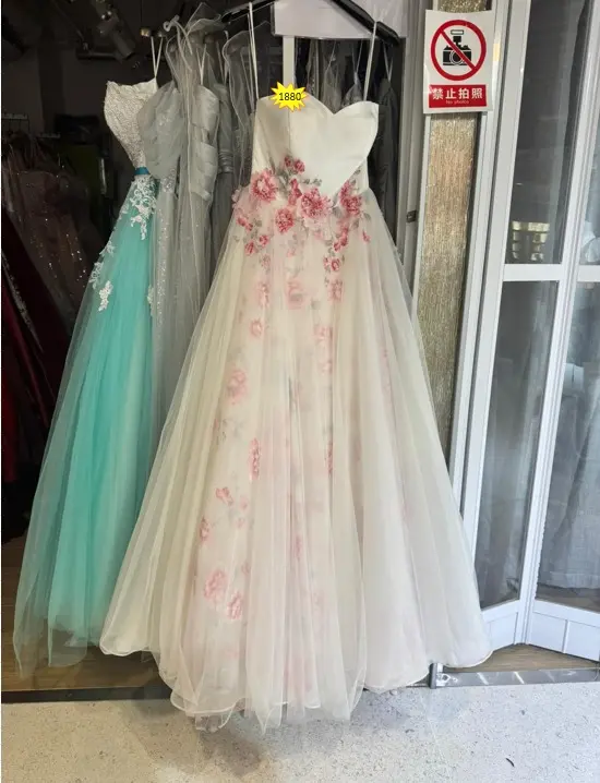 粉櫻輕紗晚禮服